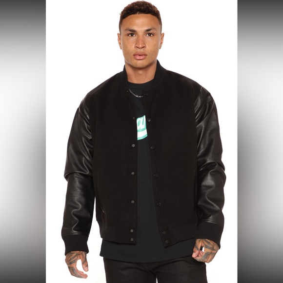 Fashion Nova Other - Shoulder Varsity Jacket - Black/Black